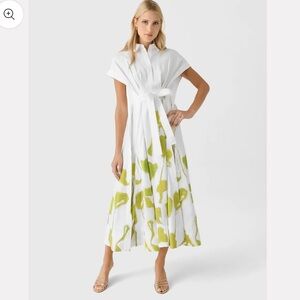 Acler White and Green Buttoned Tie Front Midi Dress